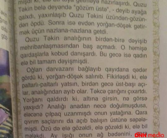 İbtidai sinif kitabında biabırçılıq: "Analığı elə çılpaq uzanmışdı ki, elə bil mələkdir"