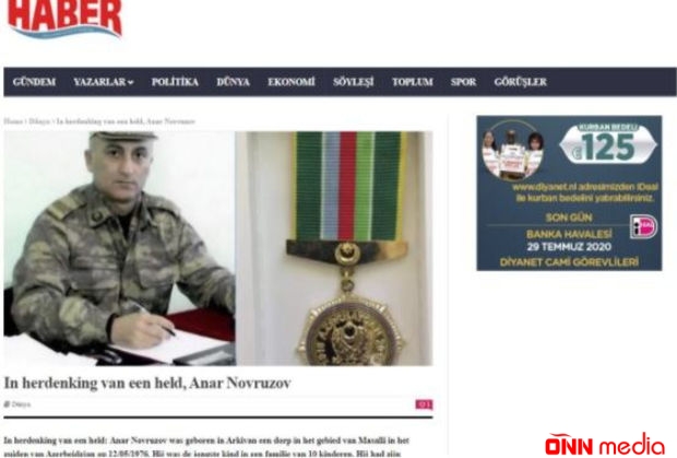 Niderland mediasında şəhid mayor Anar Novruzovdan yazılıb