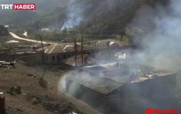 Ermənilər Ağdamda da evləri yandırır - “TRT Haber”