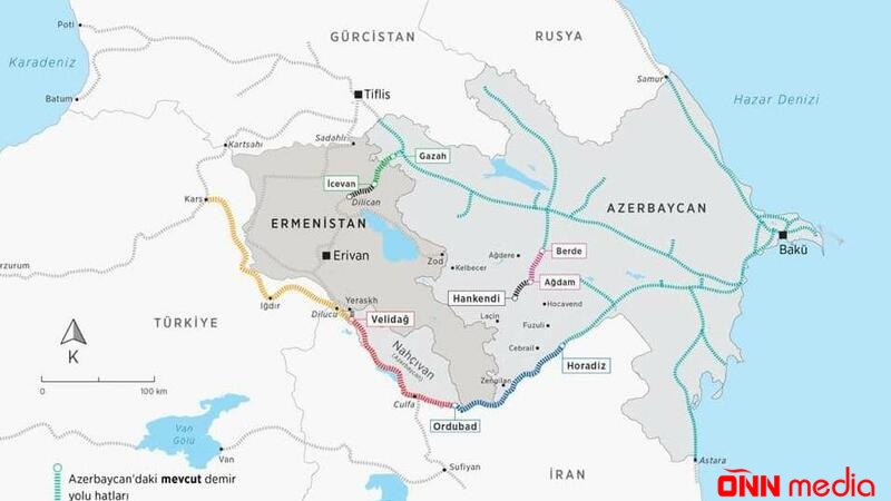 Ağdamdan Xankəndinə dəmir yolu çəkilir - Türkiyədən YENİ XƏRİTƏ
