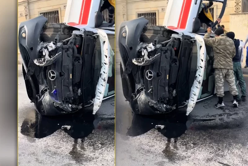 Bakıda təcili tibbi yardım maşını aşdı