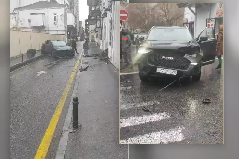 Yağışlı Bakıda 2 maşın bir-birinə çırpılıb