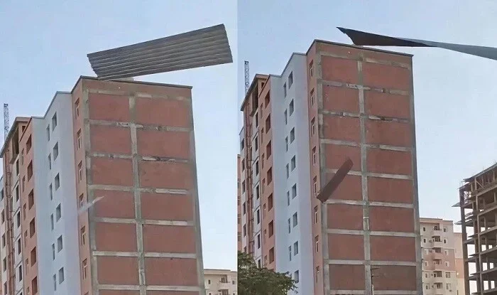 Bakıda güclü külək binanın damını uçurdu