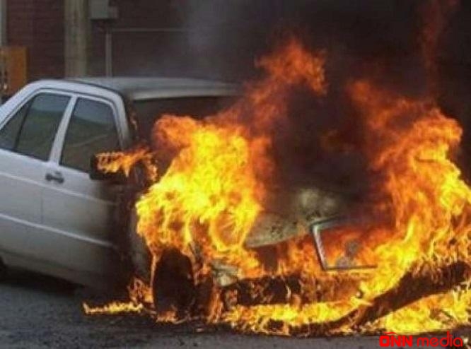 Şəmkirdə minik avtomobili yandı