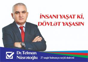 Sabunçu rayonu, 27N-li dairədən deputatlığa namizəd Telman Nusrətoğlu ilə tanış olun