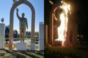 İranda Süleymaninin heykəlini yandırdılar
